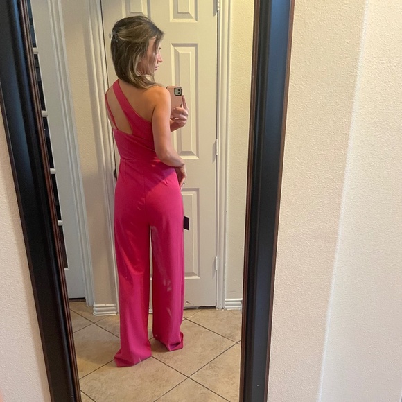 Lulus Chic Credentials Pink Sleeveless Asymmetrical Wide Leg Jumpsuit - Size M - Picture 3 of 5